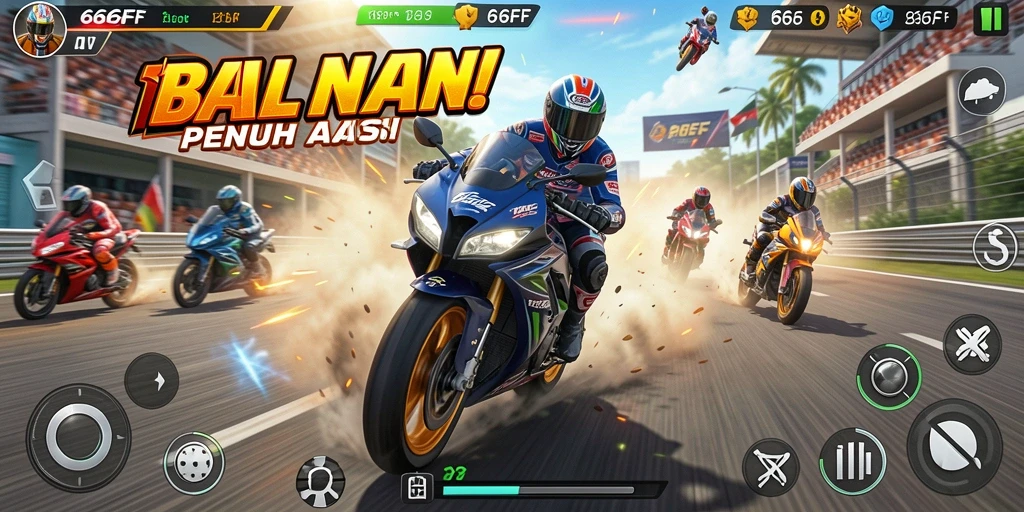Gameplay balapan motor penuh aksi di 666FF dengan grafis menawan.