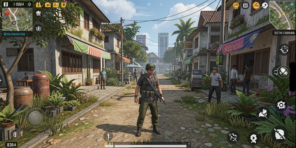 Screenshot gameplay dari 8364 menampilkan interaksi karakter yang menarik.