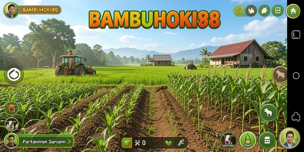 Gameplay seru BAMBUHOKI88 dengan aktivitas bercocok tanam.