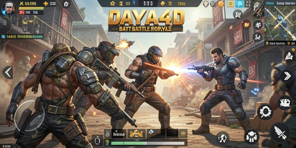 Screenshot utama menampilkan action seru dalam GAME Battle Royale.