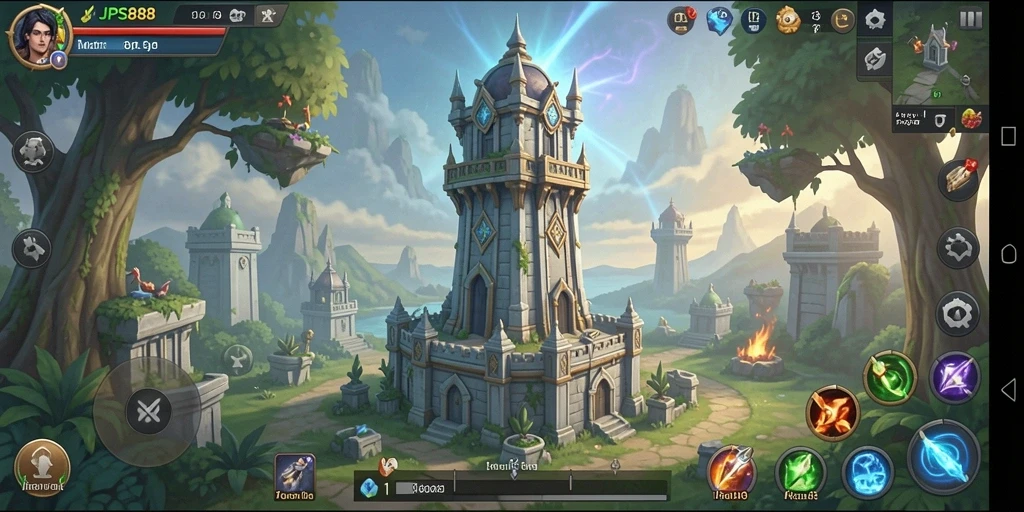 Tampilan menarik dari gameplay JPS888 dalam mode Tower Defense.