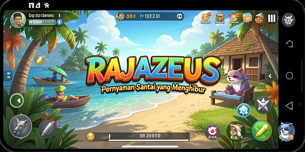 Screenshot gameplay RAJAZEUS yang menampilkan suasana santai dan menghibur.