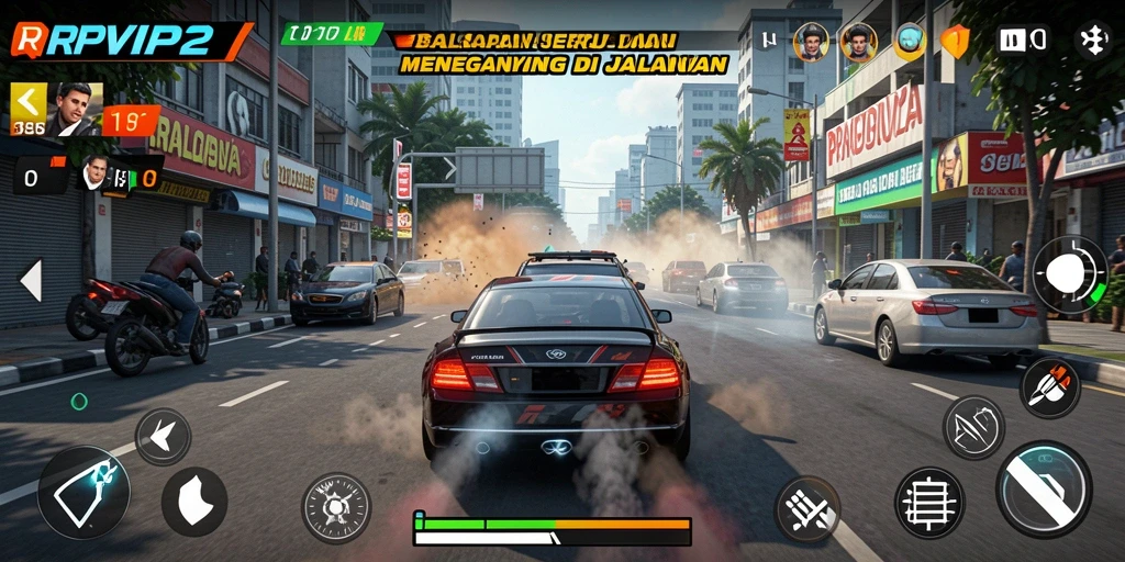 Tampilan gameplay menegangkan dari RPVIP2 saat balapan di lintasan.