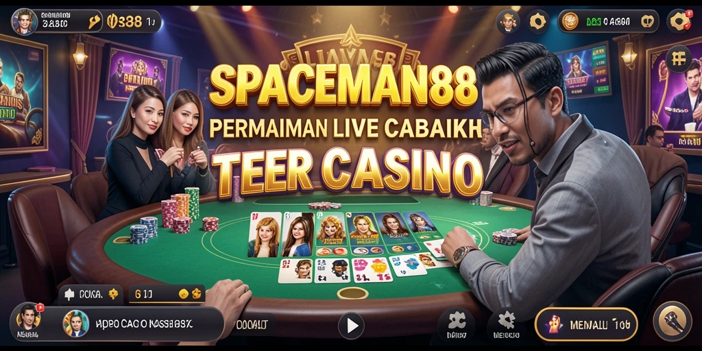 Screenshot gameplay SPACEMAN88 menampilkan dealer langsung dan taruhan yang berlangsung.