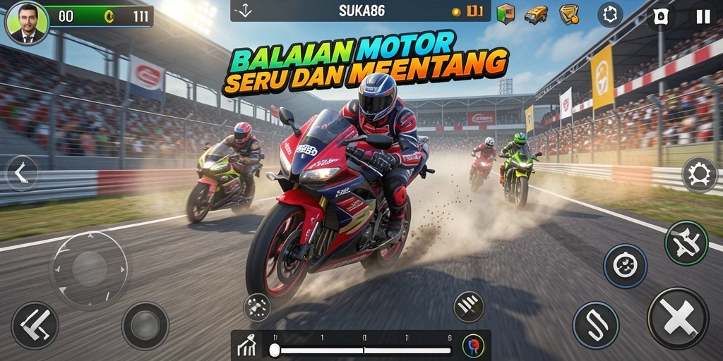 Tampilan gameplay seru di balapan motor SUKA86.